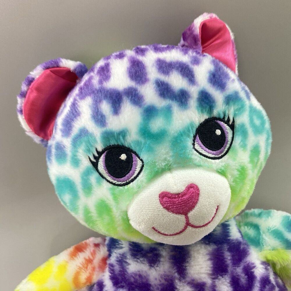Build A Bear Rainbow Leopard Cat Plush 16” Colorful Stuffed Animal BAB Pink Paw